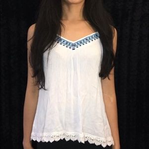 SUPER B BOHO SPAGHETTI WHITE TANK TOP